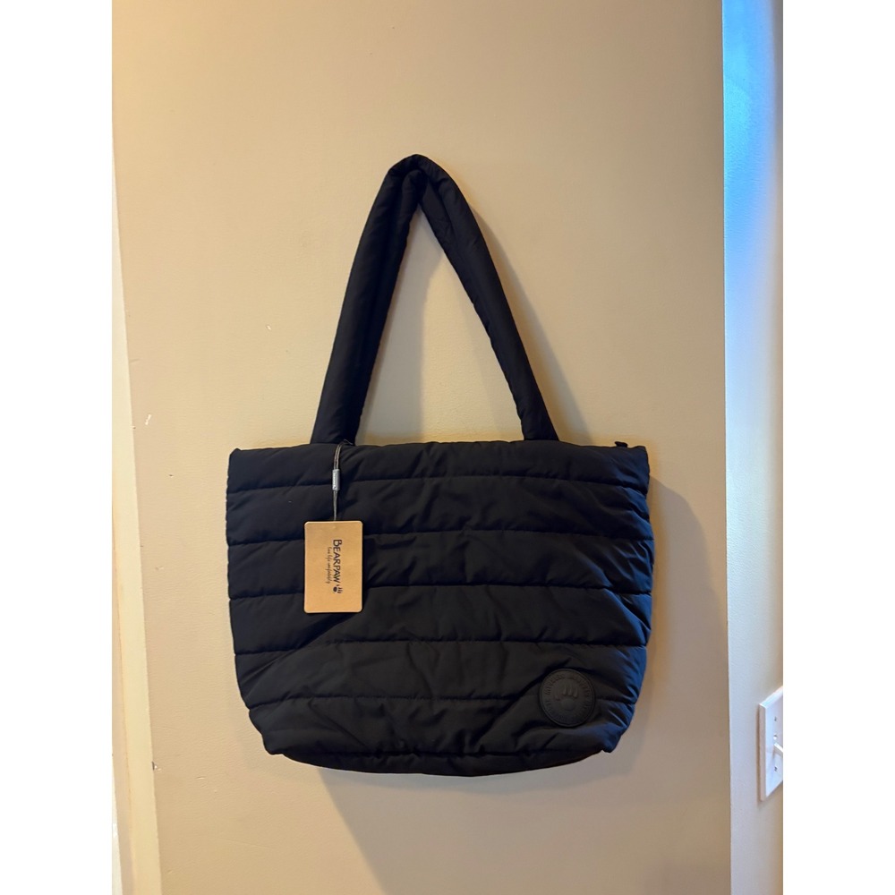 Bearpaw Black Puffer Tote Bag Quilted Padded Shoulder Bag NWT $75